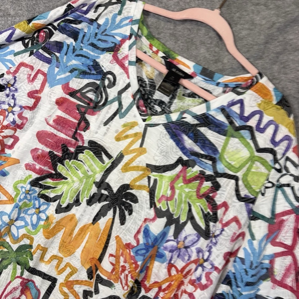 Ali Miles Tunic Top Womens 3X White Multicolor Tropical Pocket Lightweight
